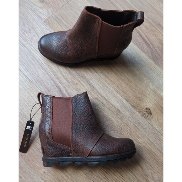 Sorel Joan of Arctic Wedge III Brown Tumbled Leather Chelsea Boots Womens 7